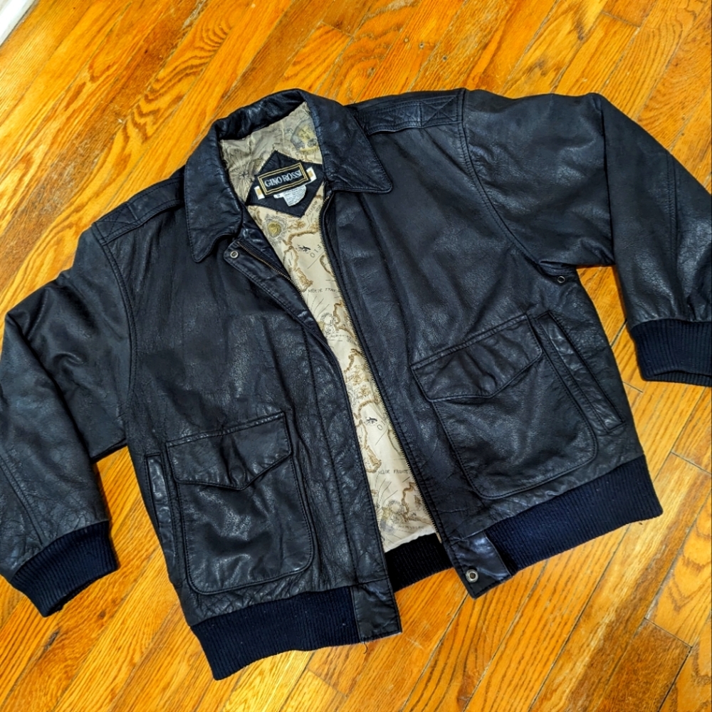 Vintage Gino Rossi Aviator/Bomber Genuine Leather Jacket